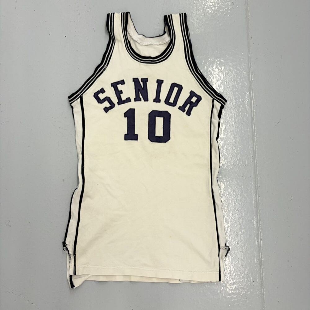 Vintage 60s White Rayon High School Basketball Jersey